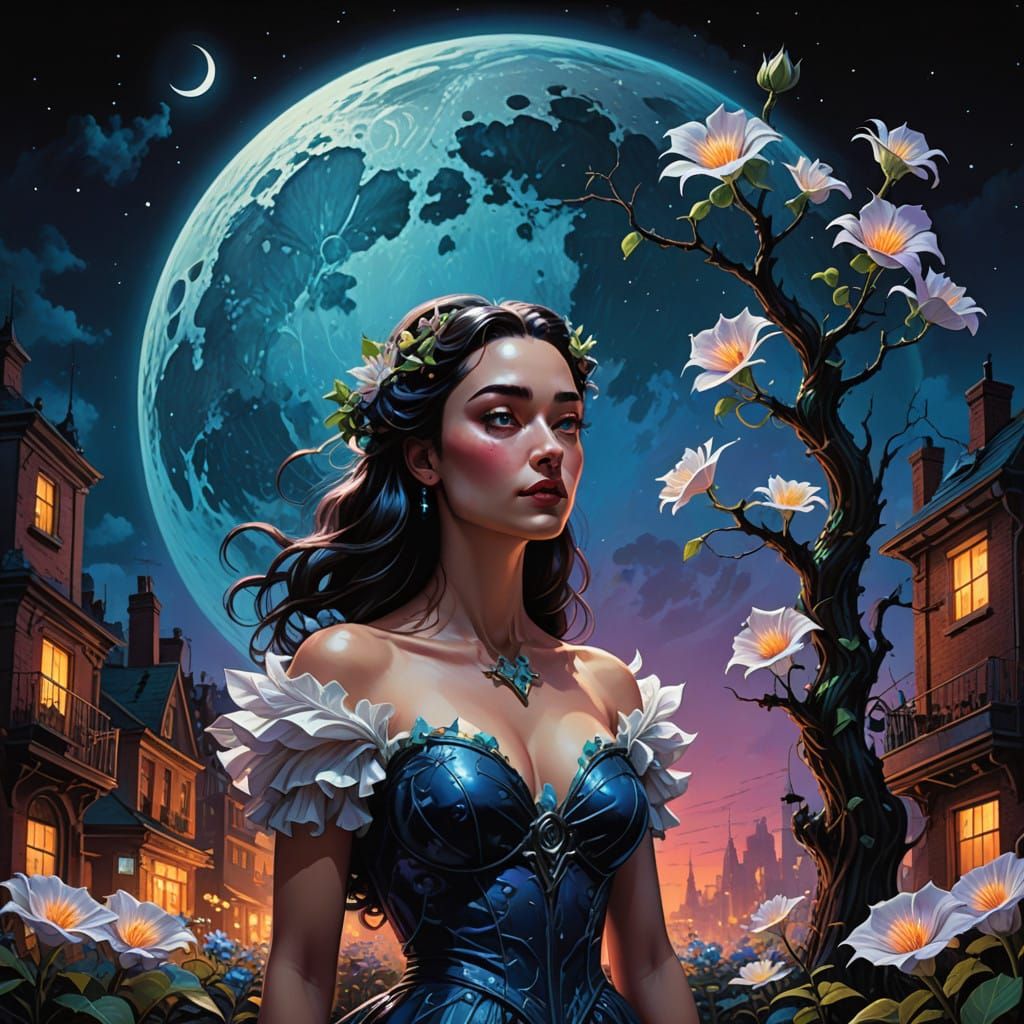 Moonlit Forest Goddess in Ethereal Bloom