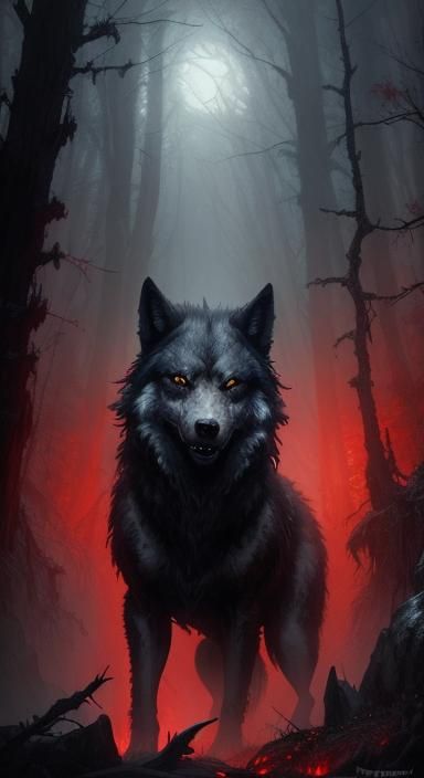 Sinister Shadow Wolf in Ethereal Oil Painting Style