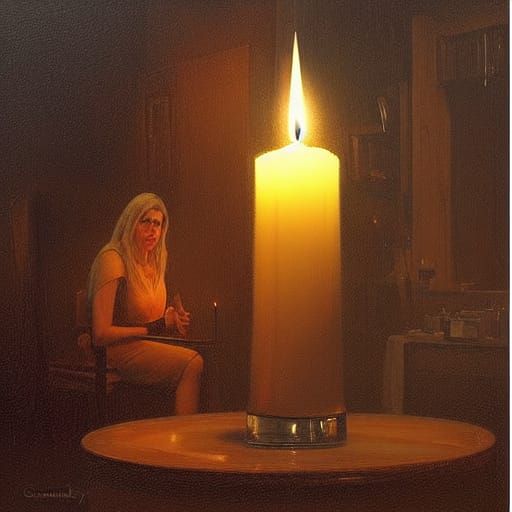 Detailed Candle in Dark Room as Oil Painting
