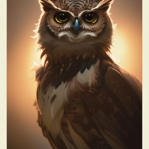 Hyperdetailed Owl-Cat Portrait in Art Nouveau Style