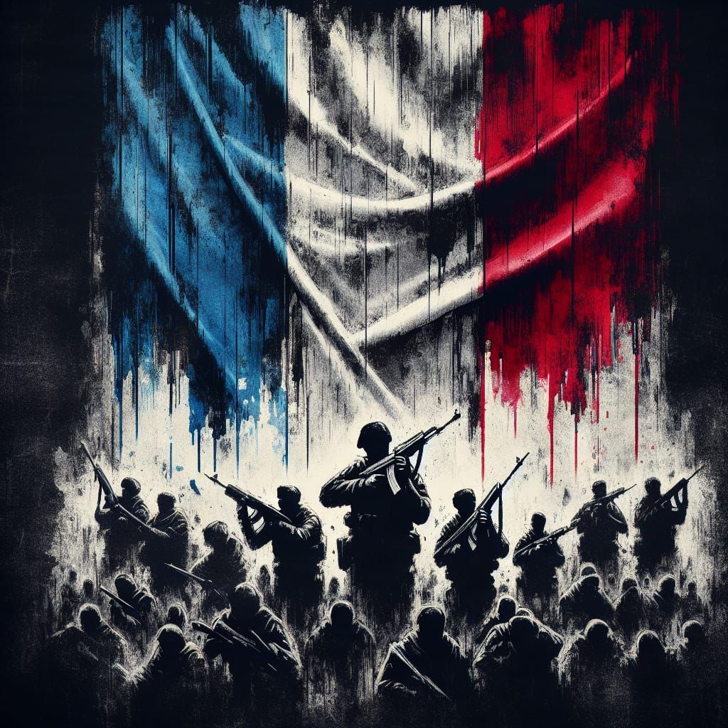 Dramatic French Flag Artwork with Soldier Silhouettes