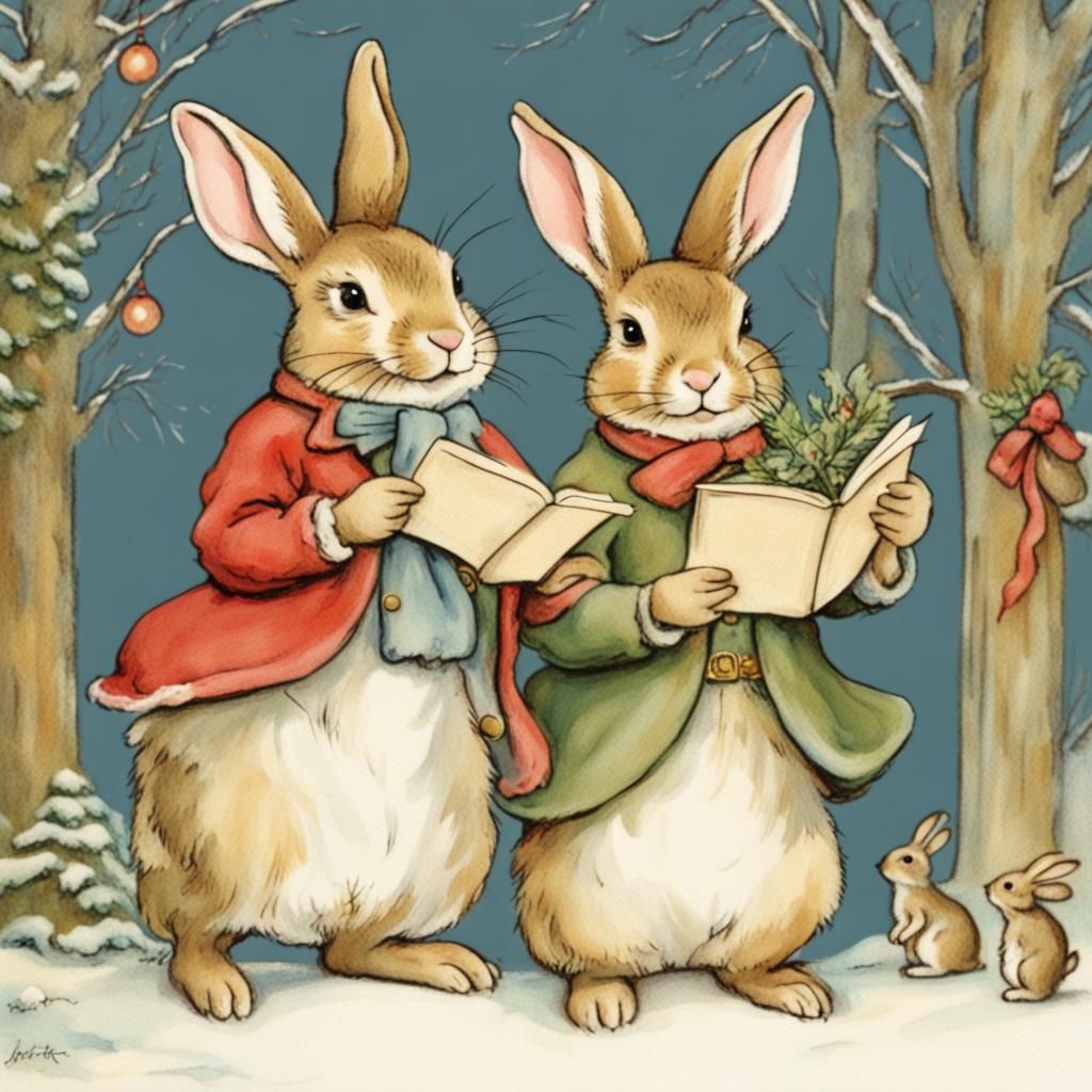 Rabbits Caroling: A Christmas Greeting Card