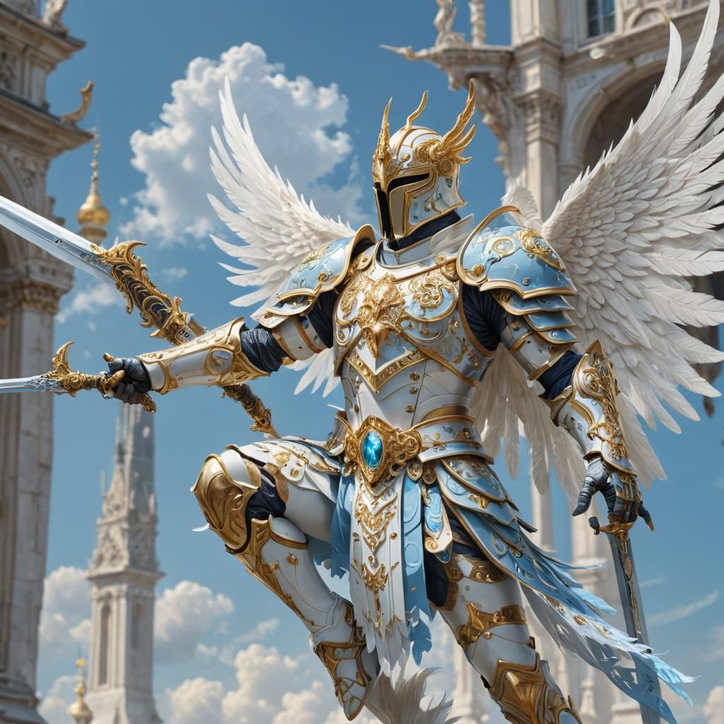 Angelic Paladin in Golden Armor with Sword