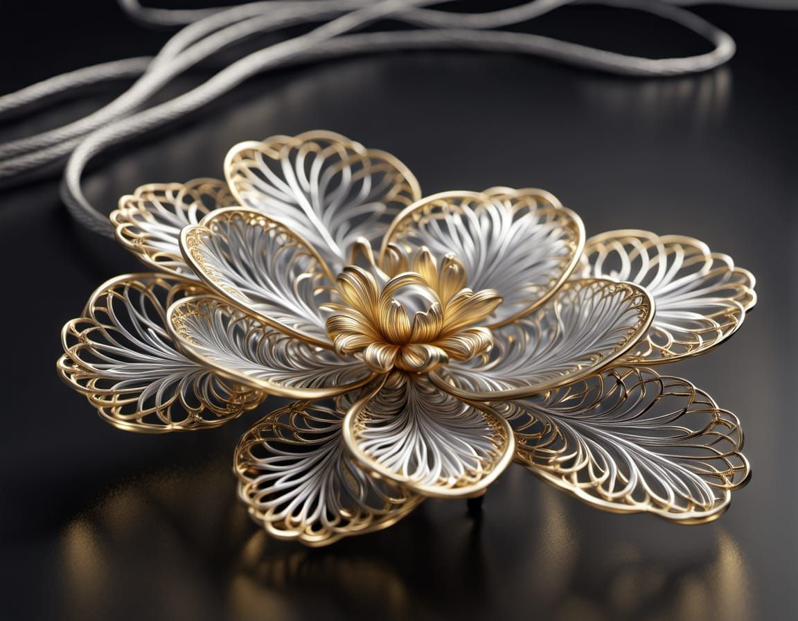 Golden and Silver Filigree Flower Sculpture