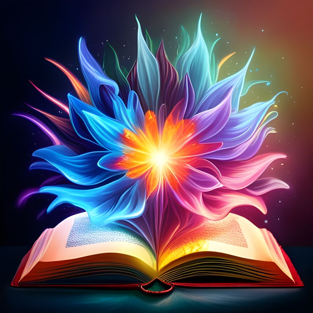Flaming Flower Rises from Open Book in Magicpunk