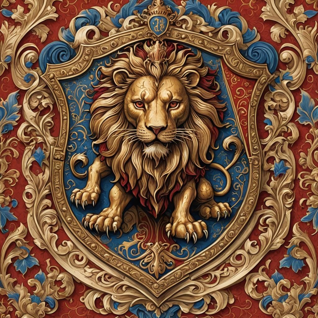 Medieval Lord's Coat of Arms in Illuminated Manuscript Style