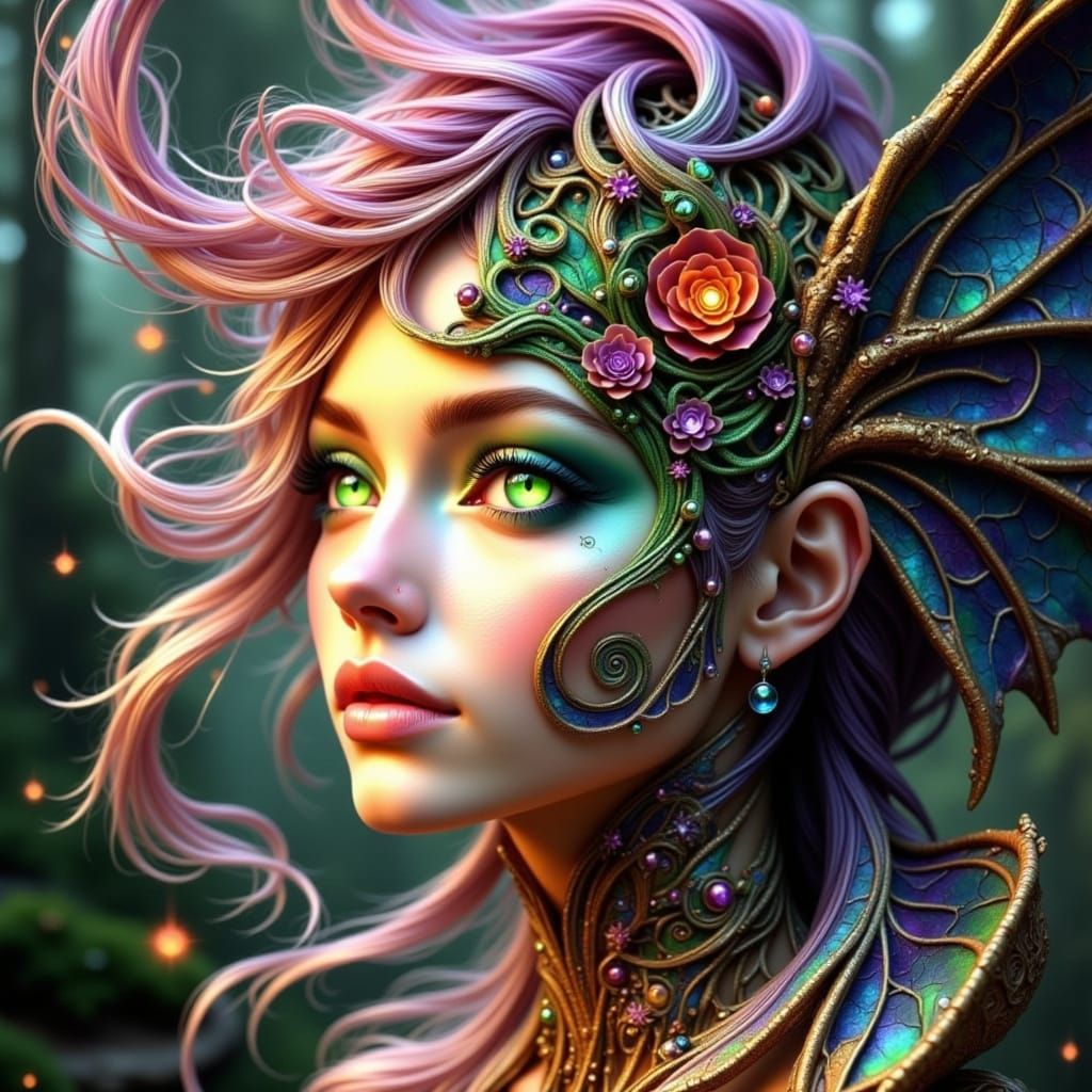 Enchanting Winged Being in Flight, Radiating Ethereal Beauty