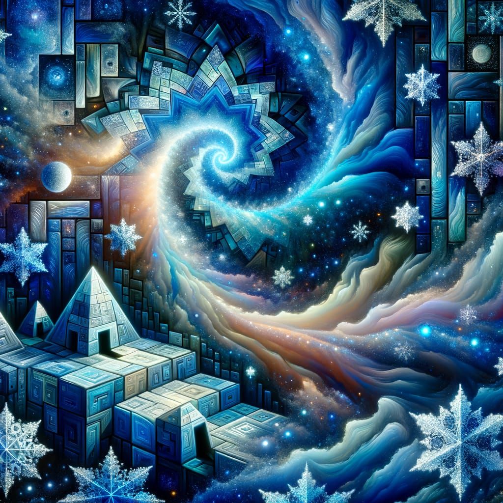 Abstract Winter Mosaic: Aurora Borealis Snowflakes & Dreamli...