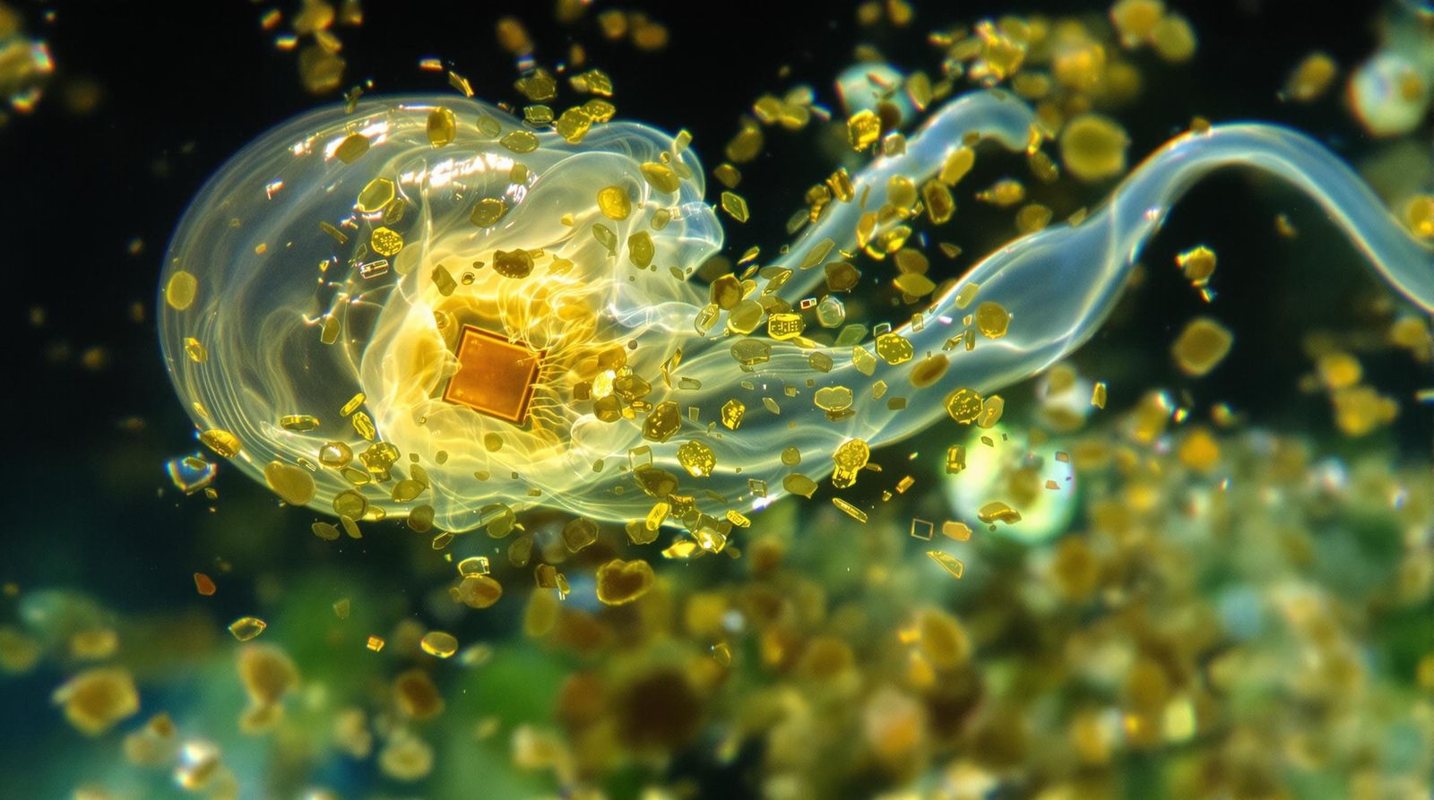 Microscopic Amoeba Devours Shimmering Microchip