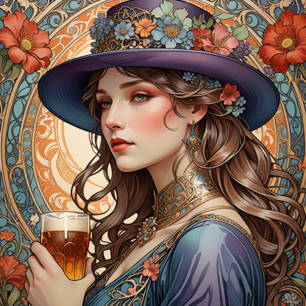 Ethereal Art Nouveau Portrait in Pastel Hues