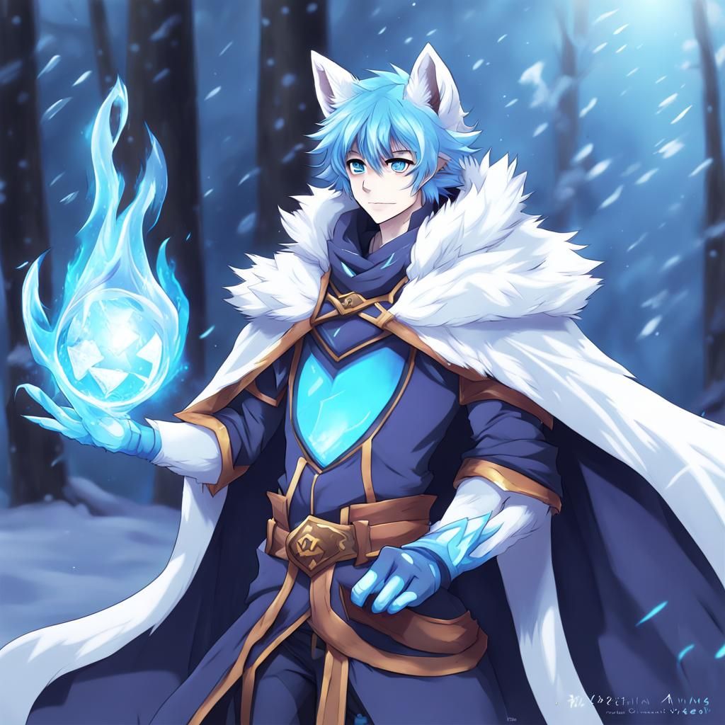 Male Furry Ice Mage in Anime Style