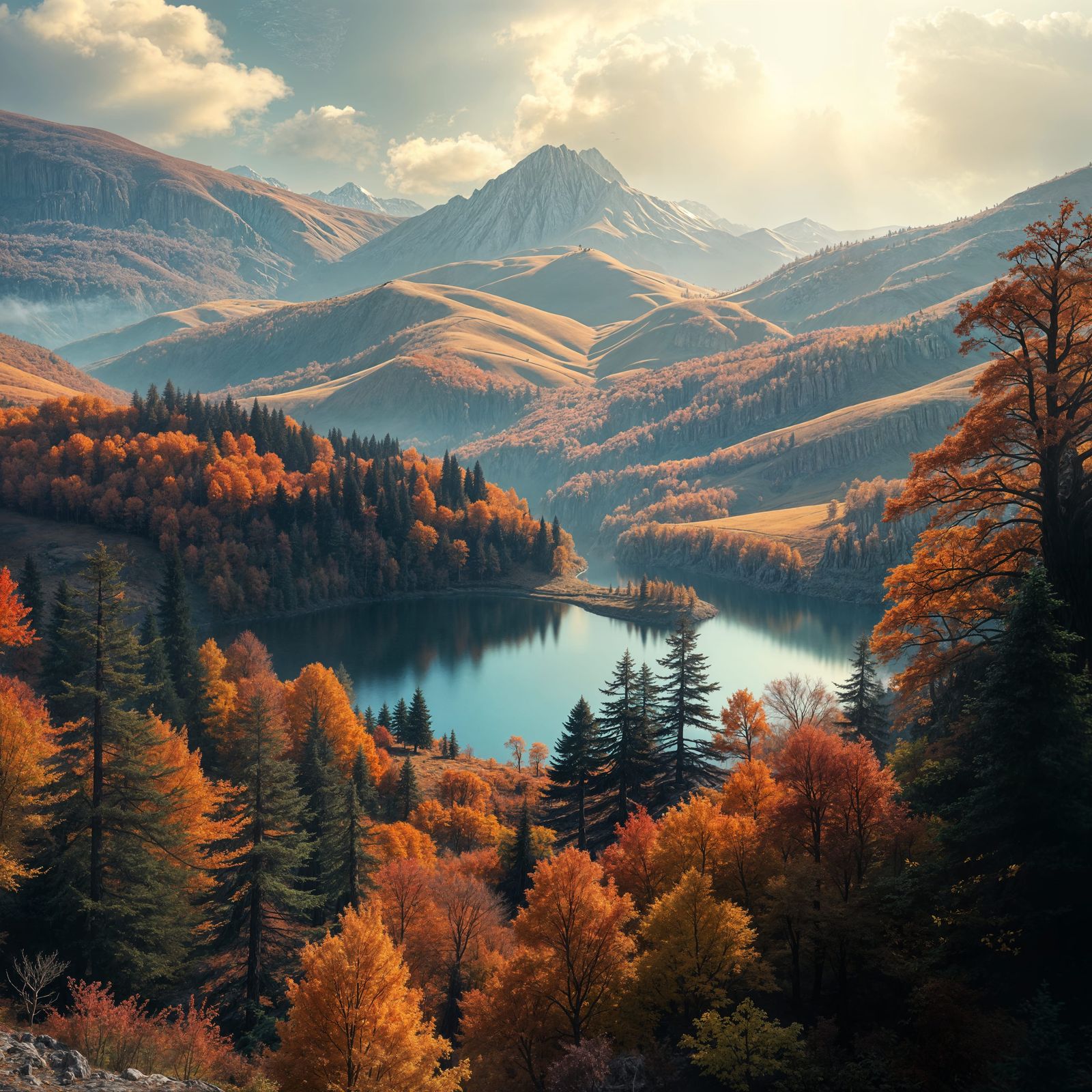 Fantastical Autumn Landscape in Deep, Detailed Matte Paintin...