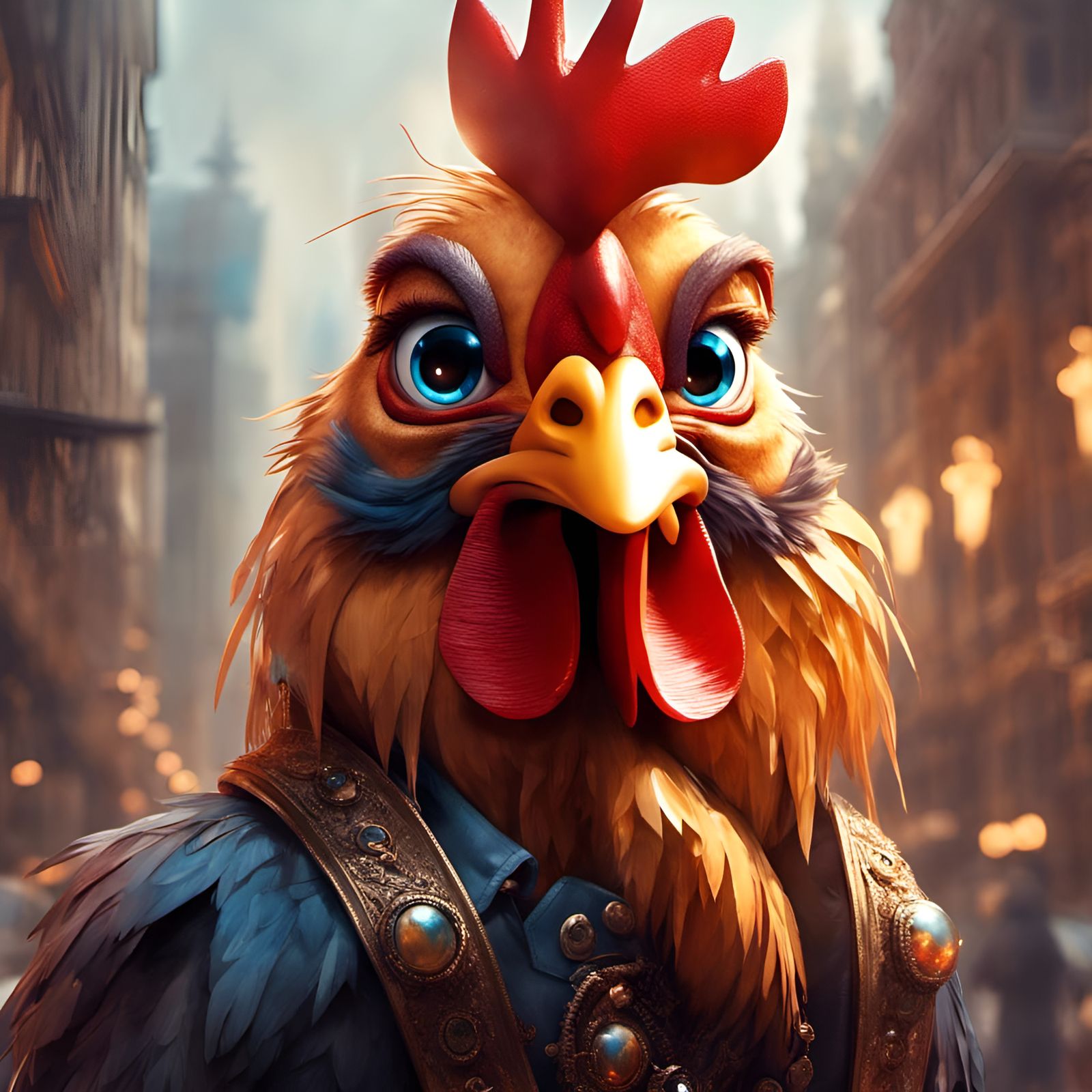 Chibi Rooster Rides a Moose: 3D Rendered Art