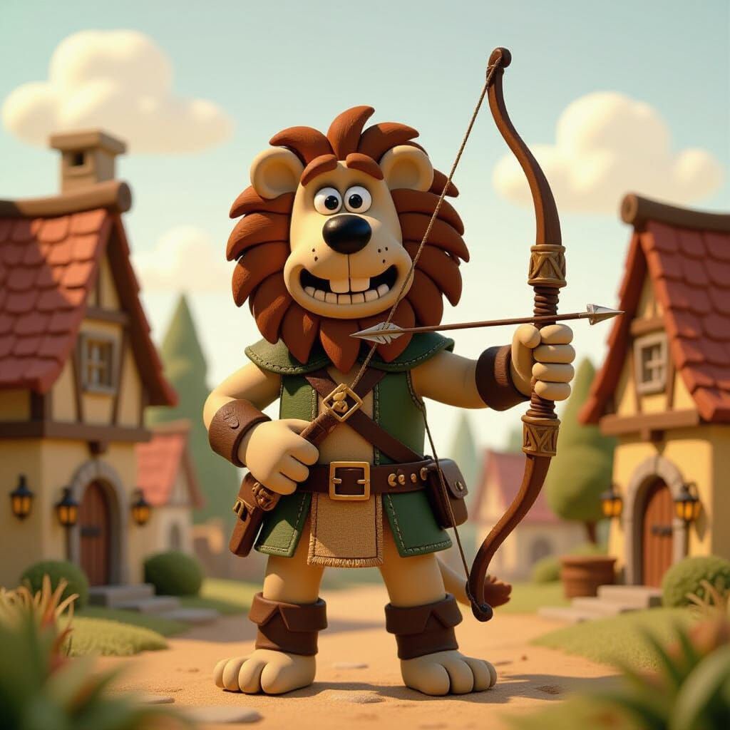 Claymation Lion Fantasy Ranger in Aardman Style