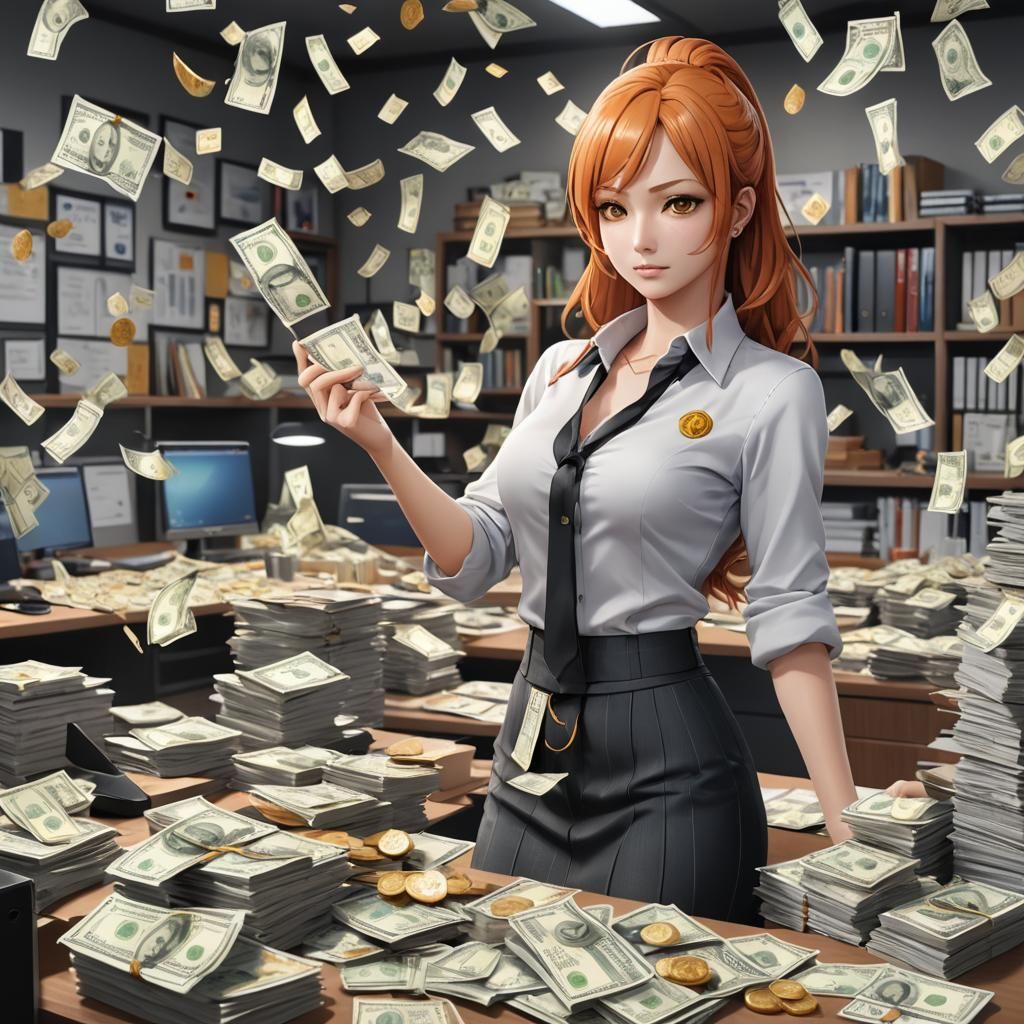 Nami in Office: Detailed 3D Anime Art