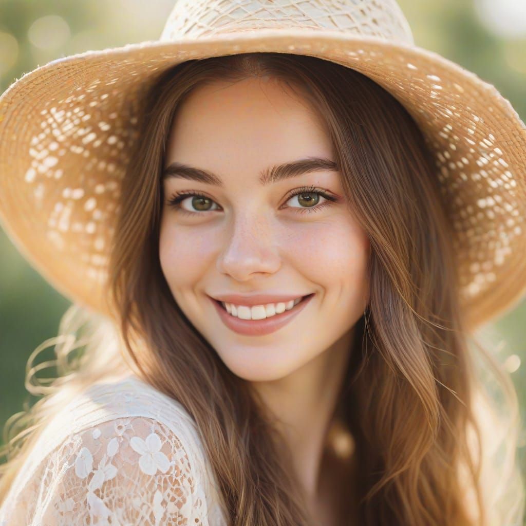 Impressionist Portrait of Smiling Woman in Straw Hat