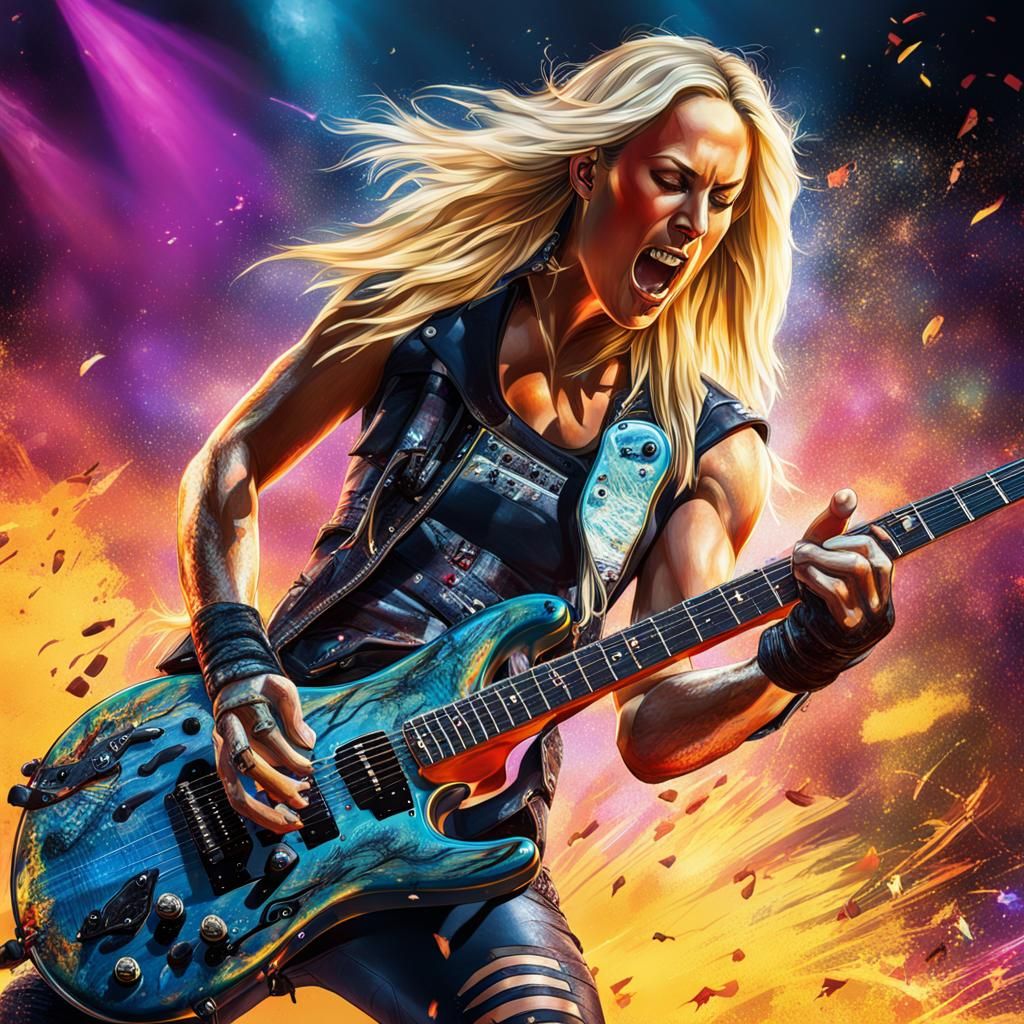 Nita Strauss Shreds Guitar: Hyperrealistic Stage Photo