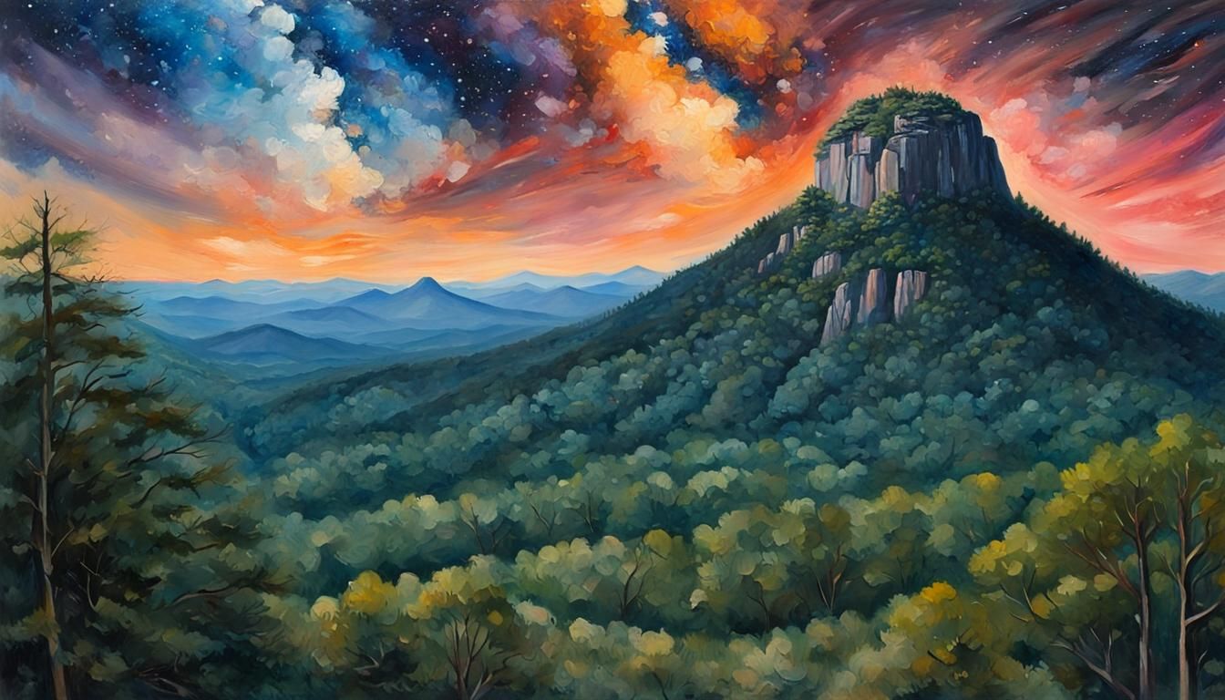 Milky Way Over Pilot Mountain: Impasto Gouache Painting