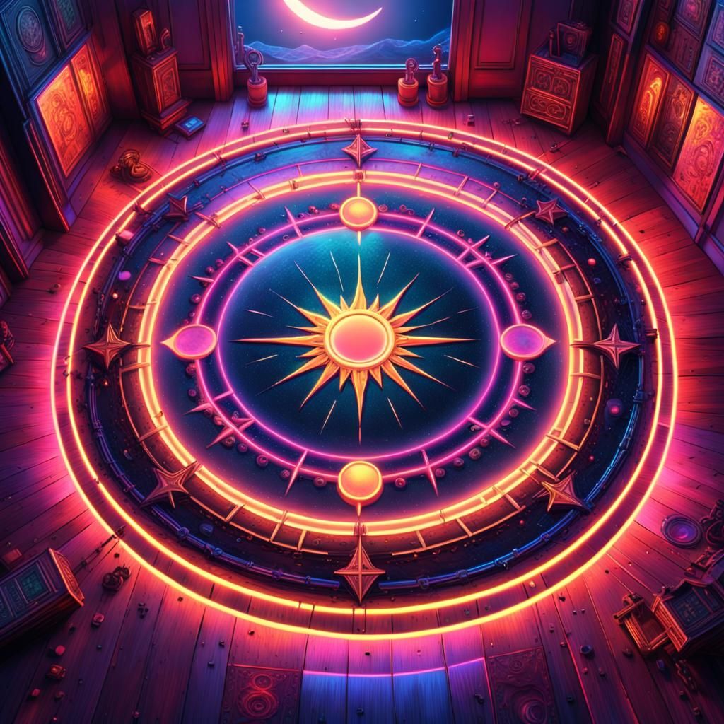 Glowing Neon Spell Circle: Digital Matte Painting