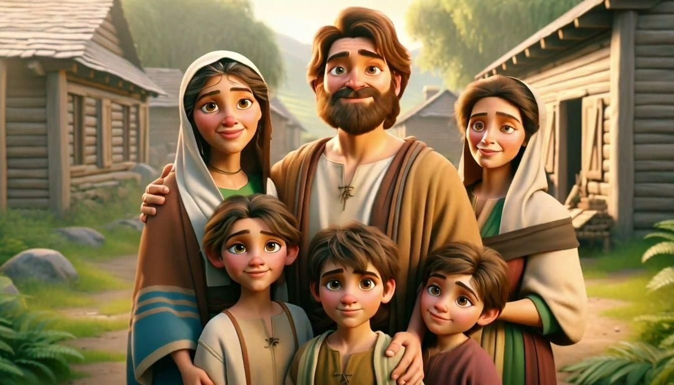Families Leaving Babel in Vibrant 3D Pixar Style