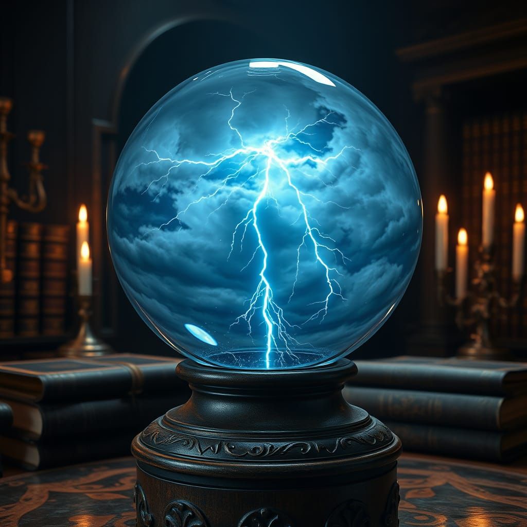 Mysterious Study Chamber with Thunderstorm Inside Glass Sphe...