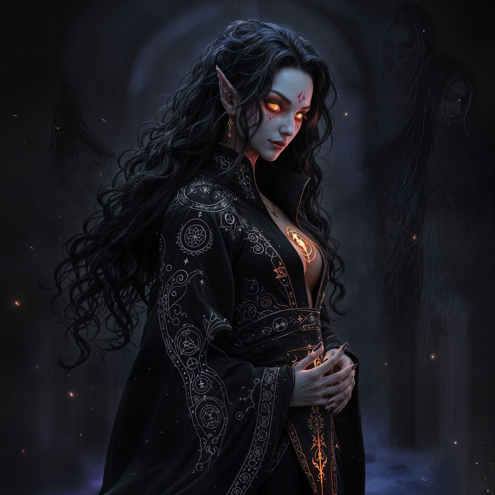 Elegant Half-Elf Enigma in Mystical Robes