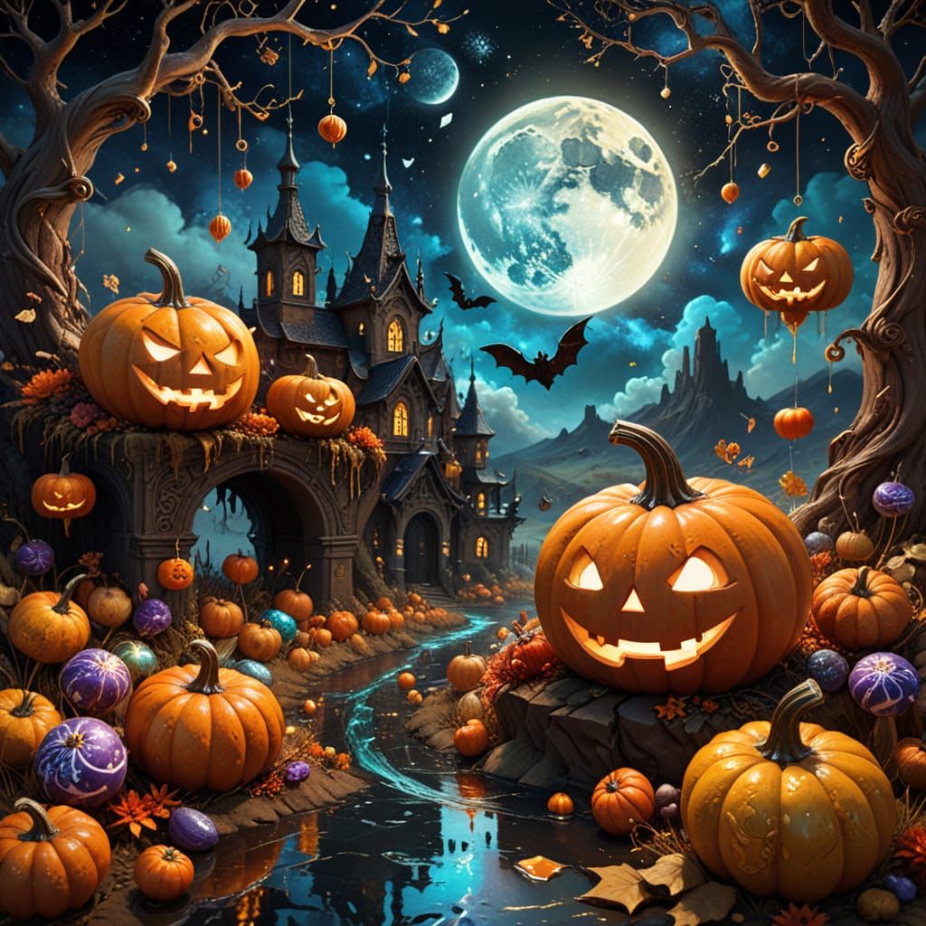 Surreal Halloween Night: Candies Fall From Sky