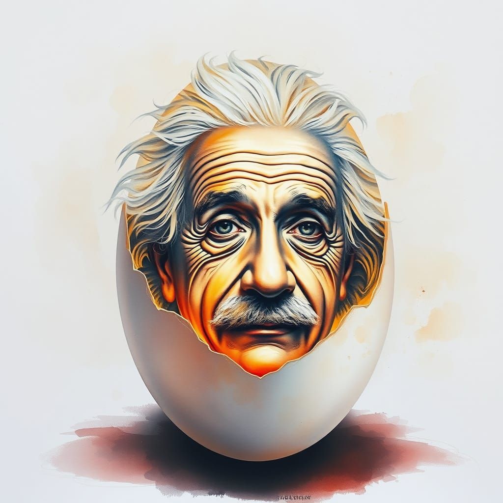 Serene Einstein Face on Egg Watercolor Painting