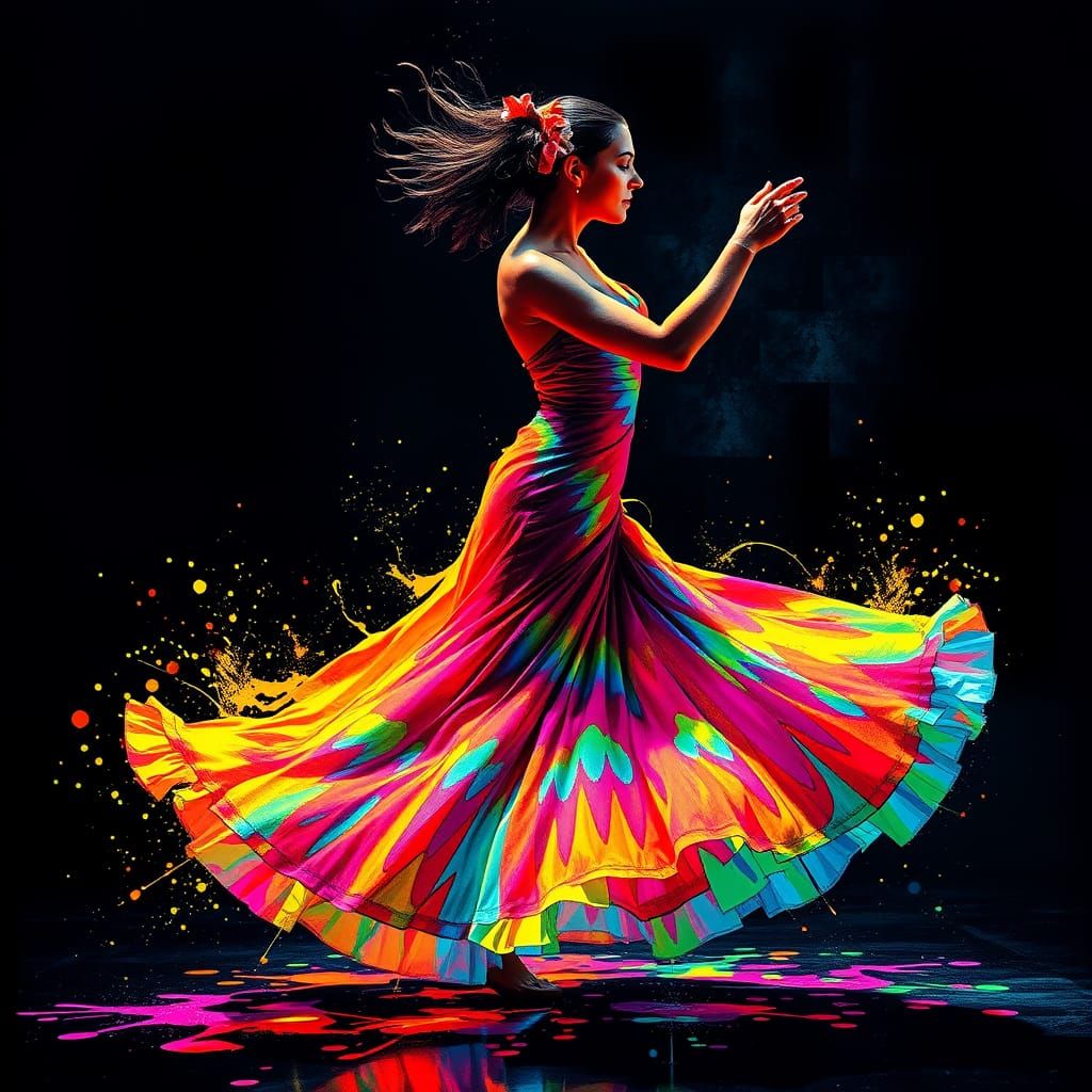 Flamenco Dancer in Fluorescent Rainbow Colors