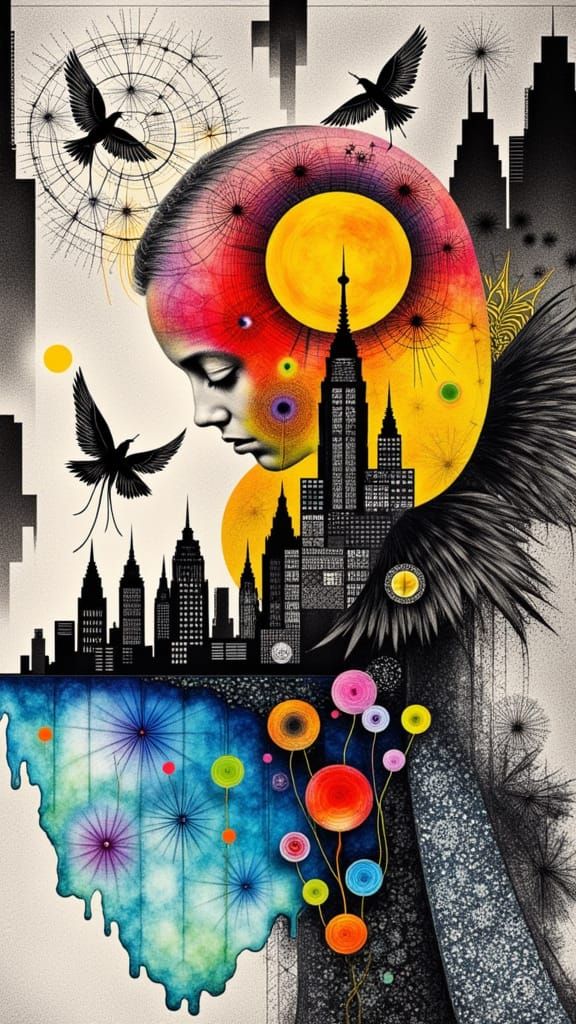 Ethereal Spectral Lady of Social Awareness in Dadaist Collag...