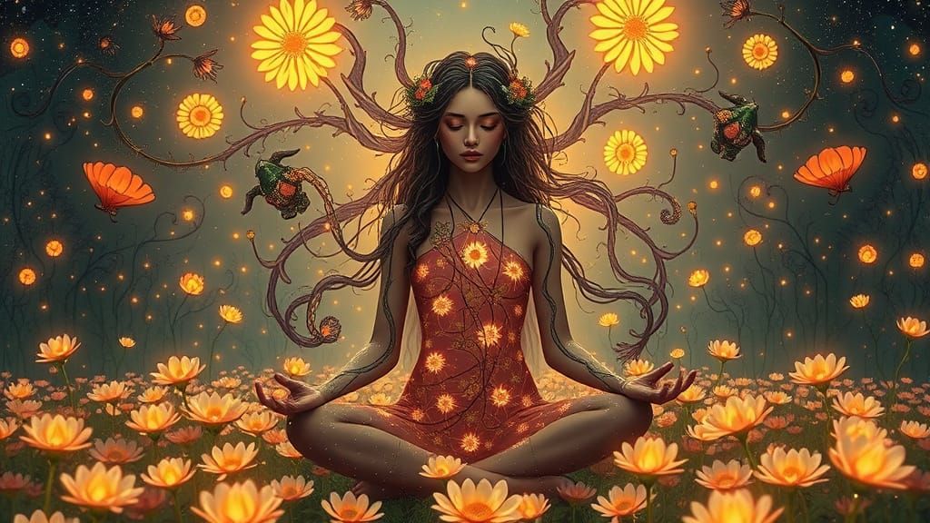 Dreamlike Goddess Unfolds in Whispers of Nature