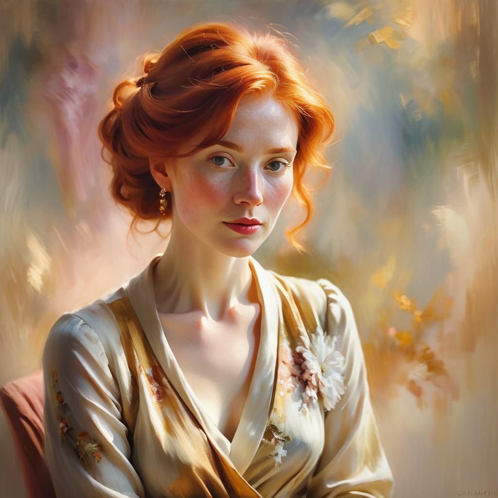 Impressionist Portrait of Red-Haired Woman