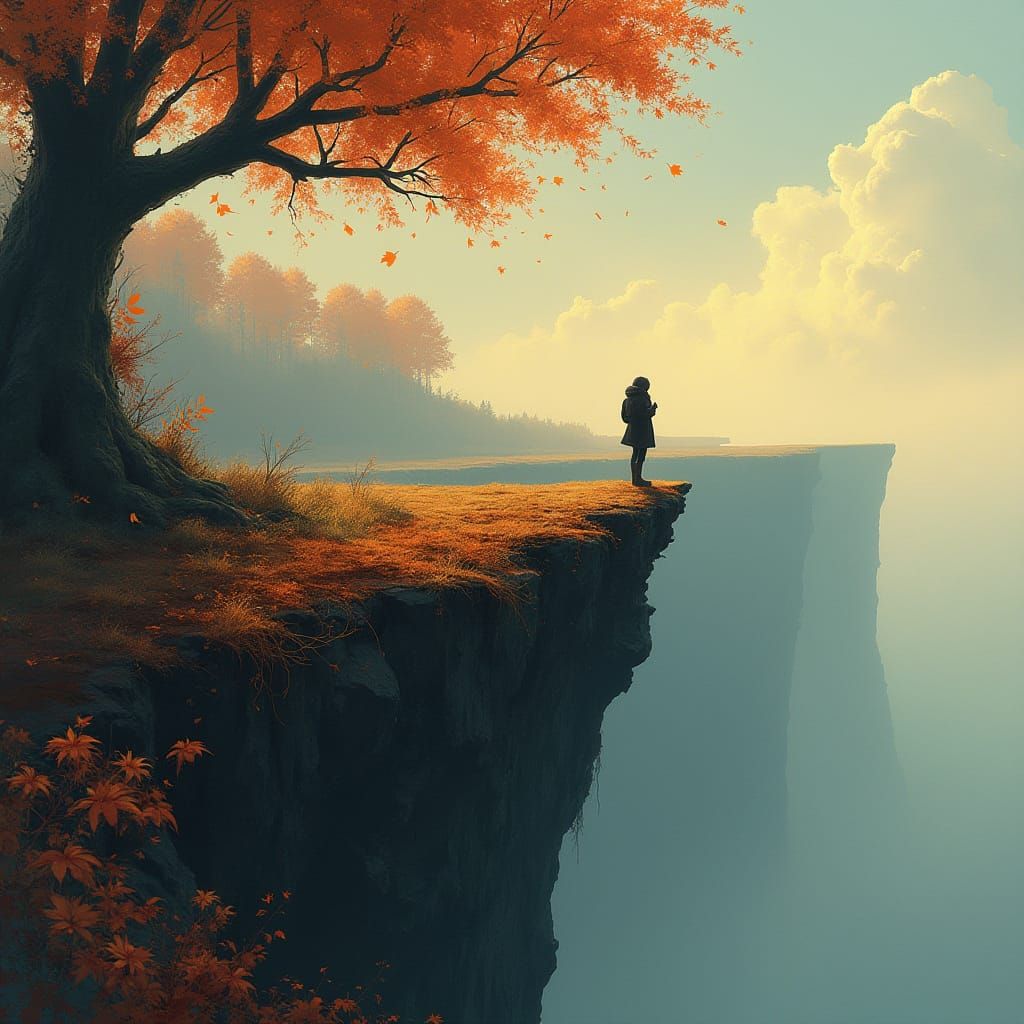 Hopeful Figure Amidst Autumn Vortex in Cinematic Concept Art...