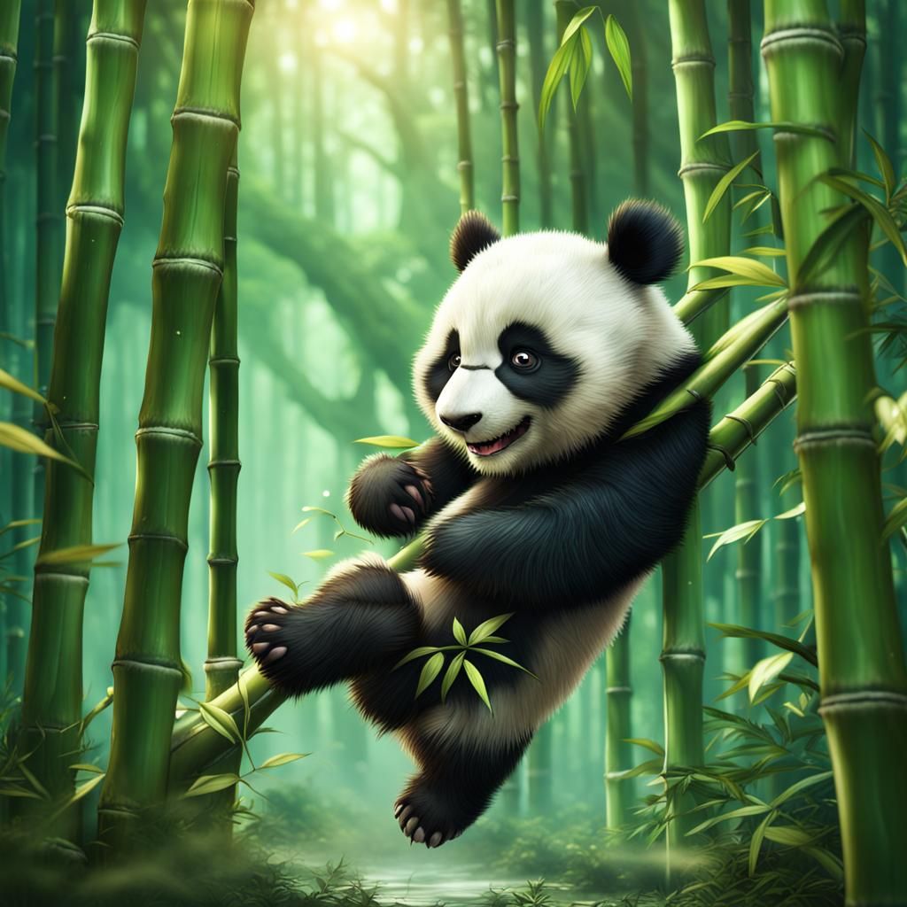 Cute Panda Falls in Magical Bamboo Forest