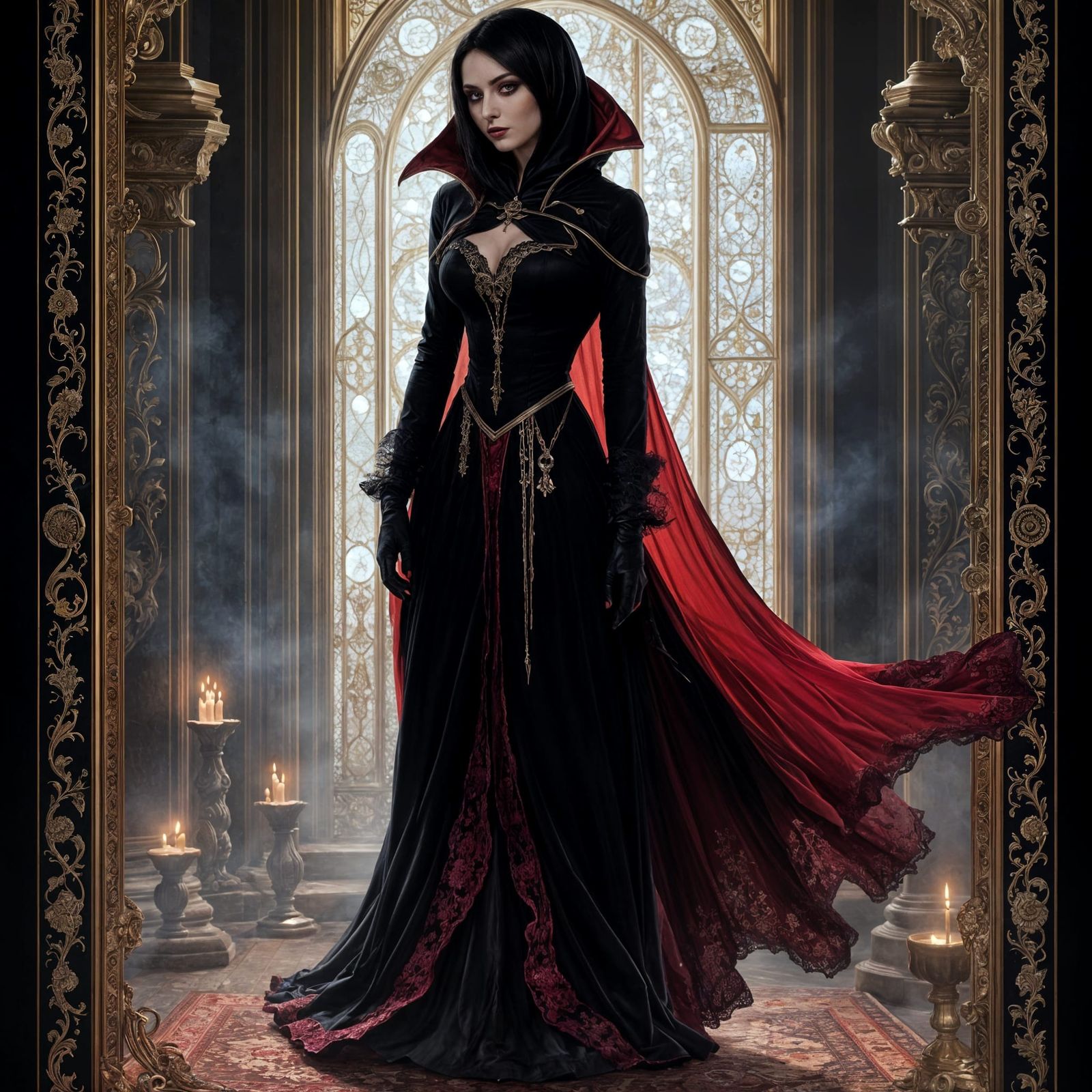 Dark Magic Sorceress in Elegant Vampiress Attire
