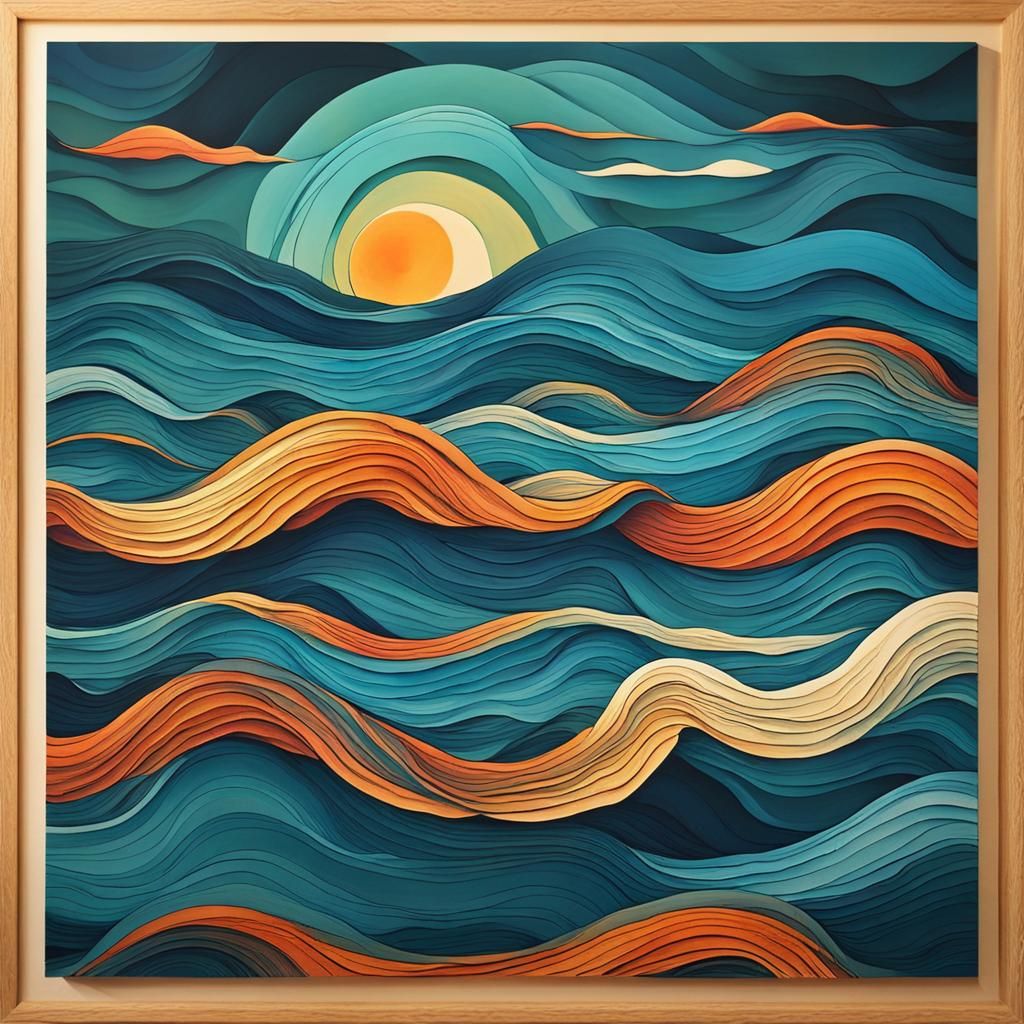 Abstract Ocean Waves at Sunset: Detailed Art