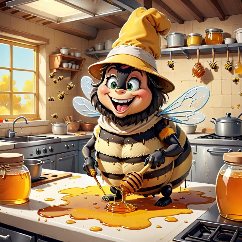 Happy Bee Making Honey in Hanna-Barbera Style