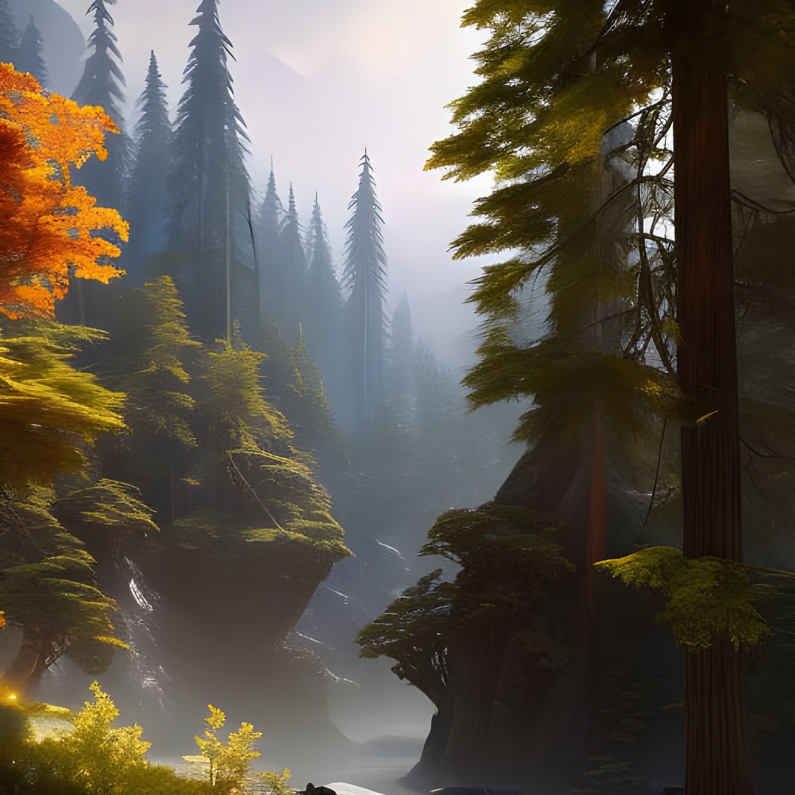 Pacific Northwest Landscape Art in Art Nouveau Style