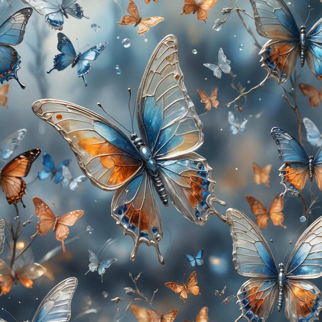 Silver Glass Butterfly in Misty Atmosphere