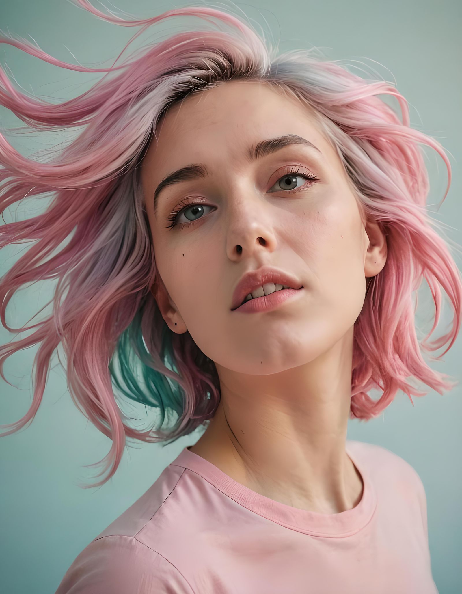 Surreal Portrait of Woman with Colorful Hair