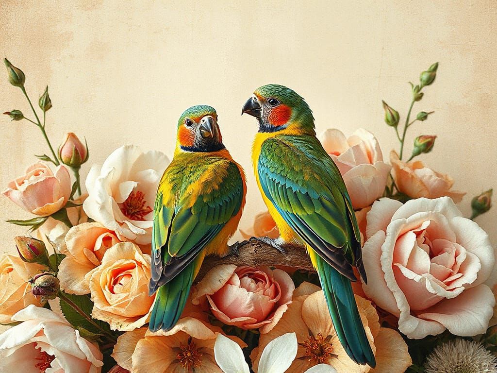 Romantic Paradise Birds in Cherry Blossom