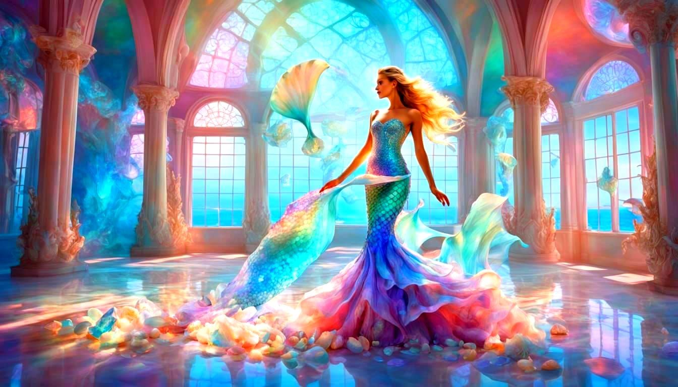 Spectacular Rainbow Mermaid Shines in Cosmic Colors