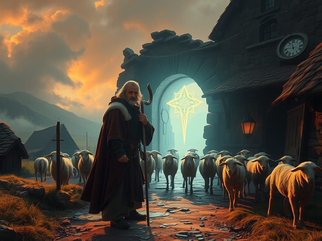 Mystical Portal Opens to Futuristic Shepherd