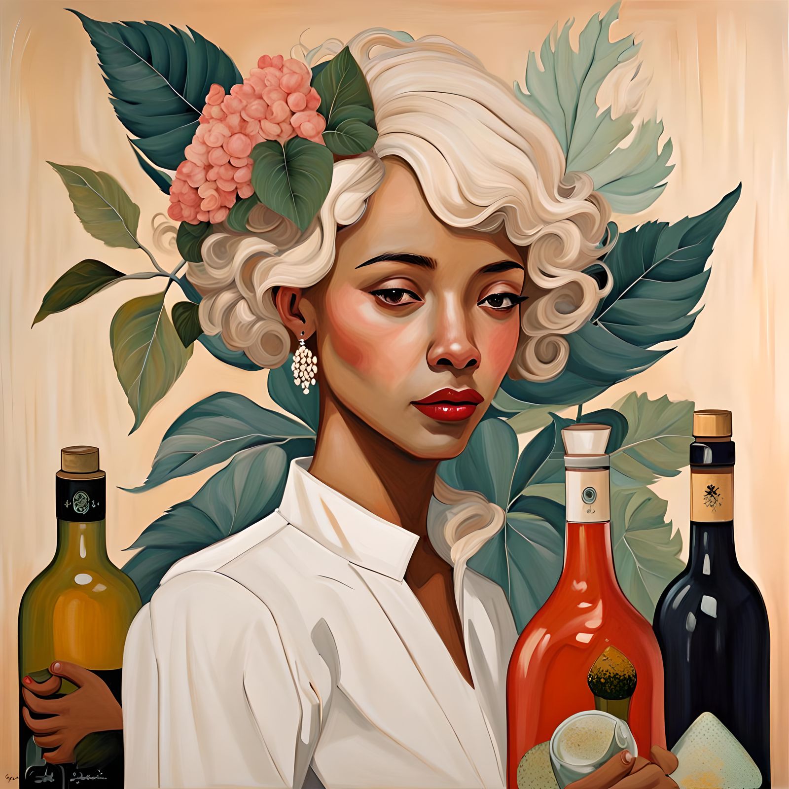 Portrait, bartender, multi racial, avant garde, stylized, na...