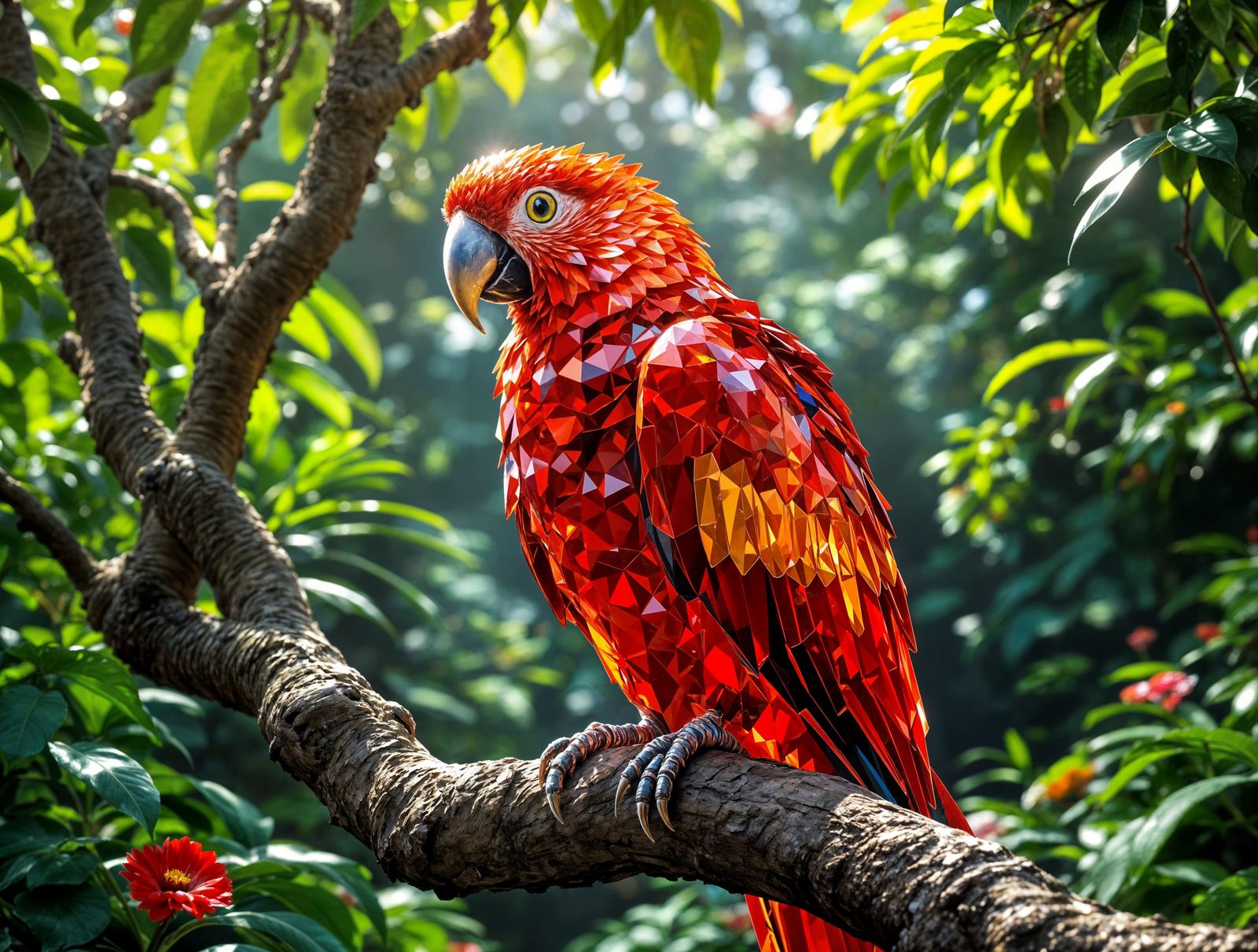 Majestic Crystal Parrot in Vibrant Jungle Setting