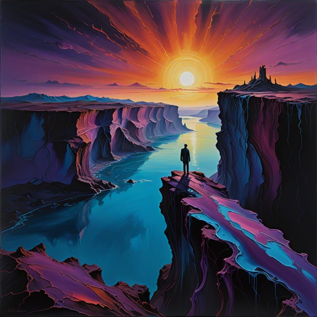 Surreal Dreamscapes: Lone Figure in Melting Nightworld