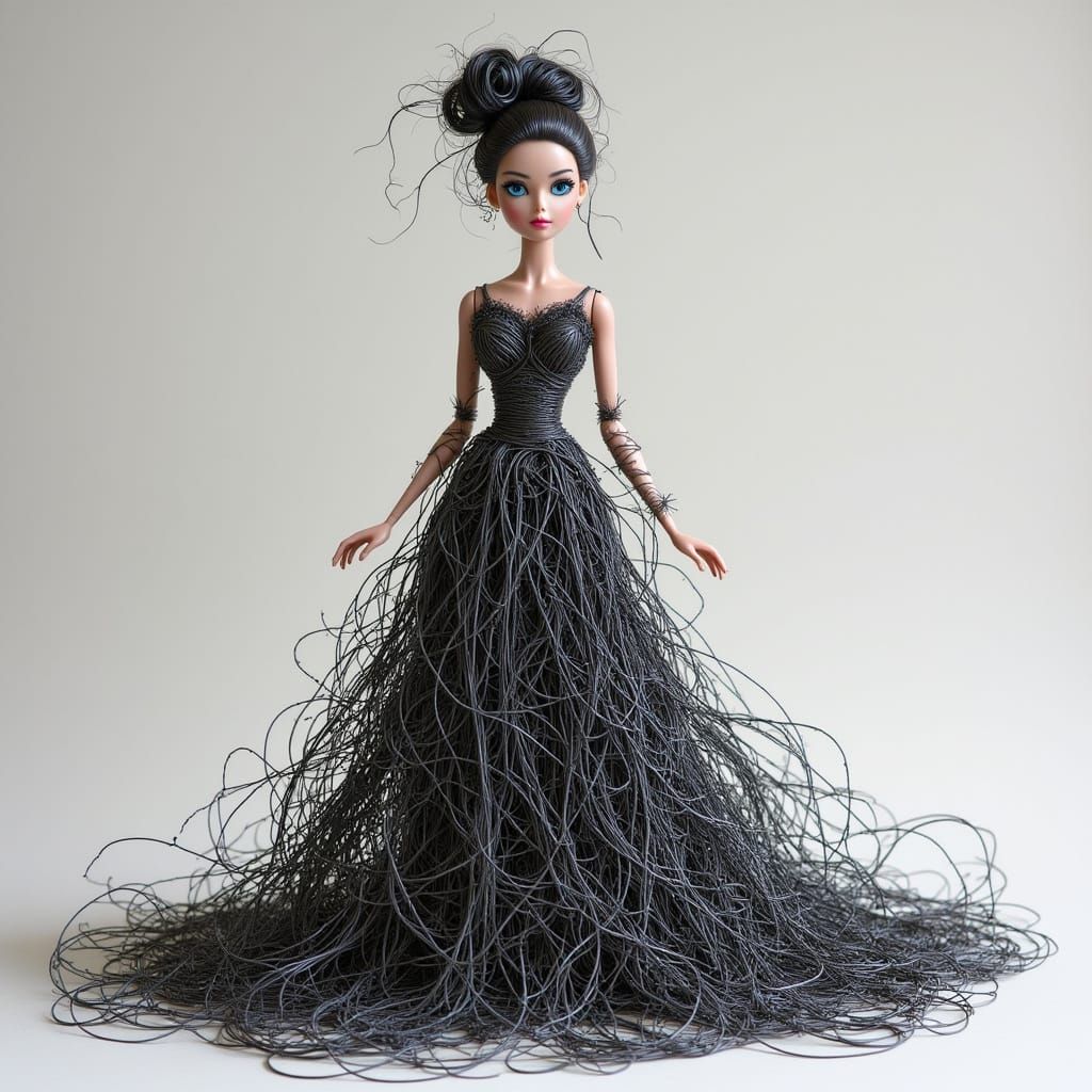 Barbie Doll Sculpted from Barbed Wire in Biomechanical Style