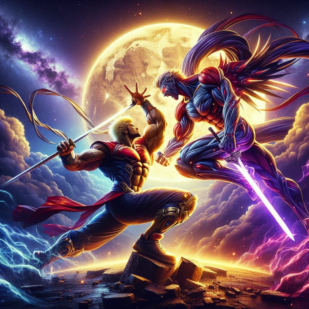 Epic Battle: He-Man vs Superman in Dark Fantasy Style