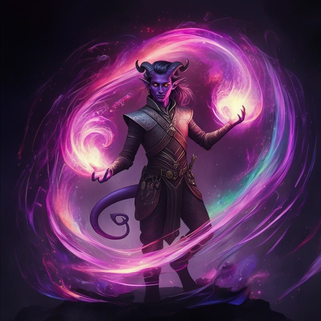 Magical Tiefling Casting Spells: Digital Art