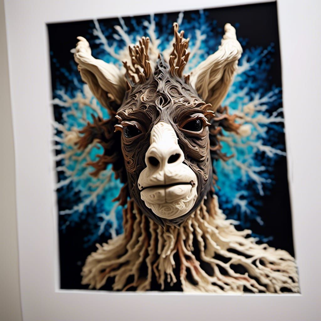 Chimeric Alpaca-Human Hybrid in Fractal Alcohol Ink